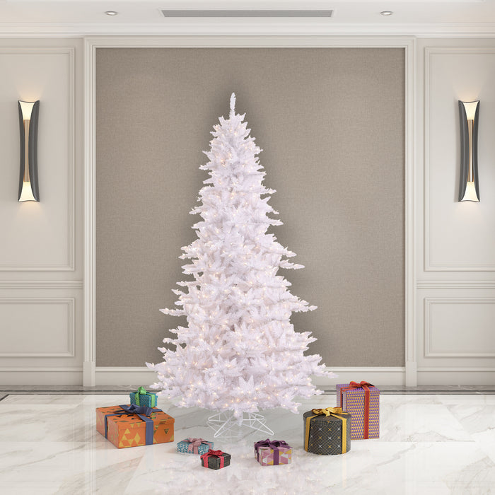 7'6"Hx52"W Fir Artificial Christmas Tree, LED Pre-Lit -White - K160276LED