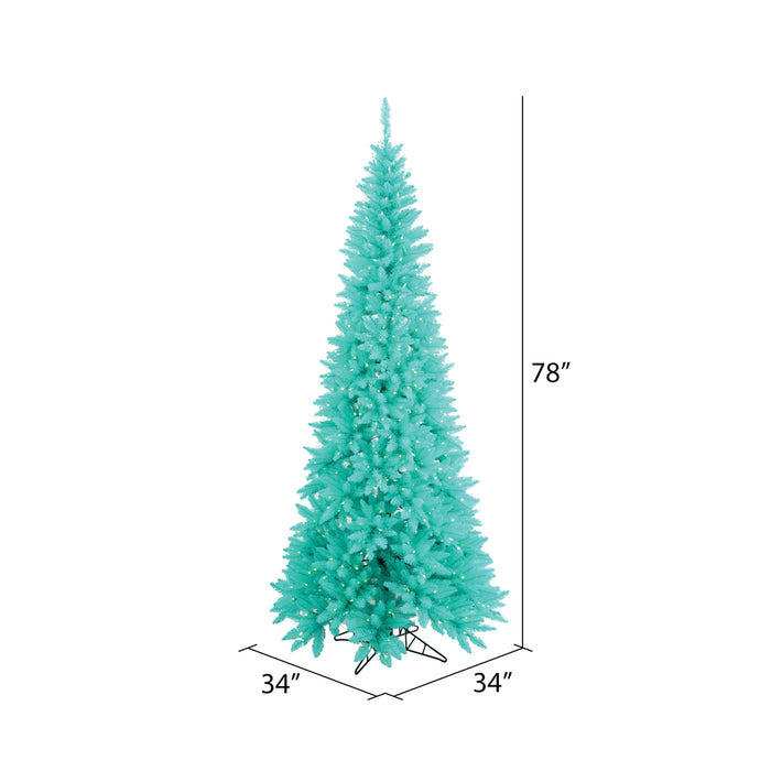 6'6"Hx34"W Slim Fir Artificial Christmas Tree, LED Pre-Lit (Aqua) -Aqua - K160866LED
