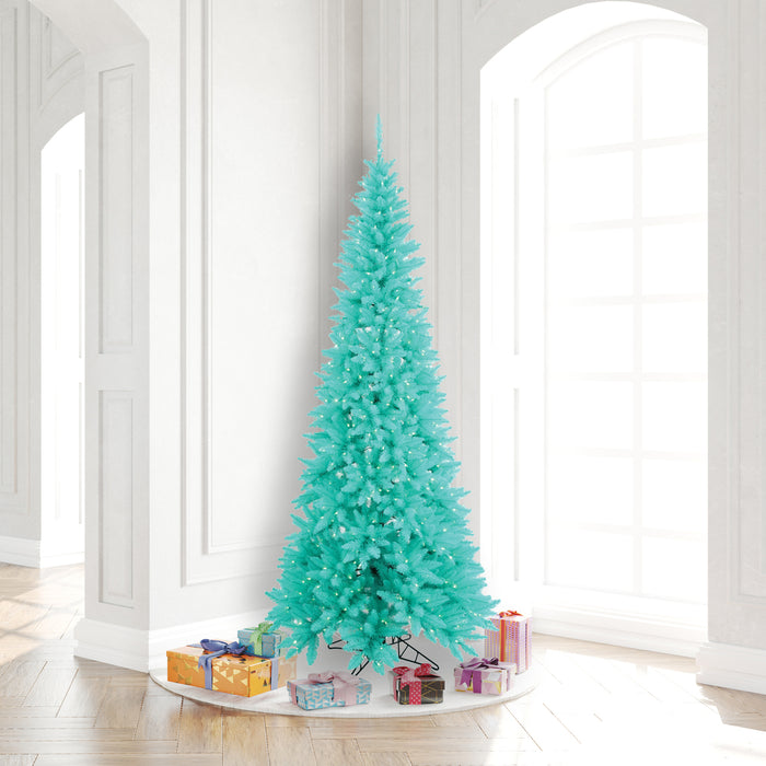 7'6"Hx40"W Slim Fir Artificial Christmas Tree, LED Pre-Lit (Aqua) -Aqua - K160876LED