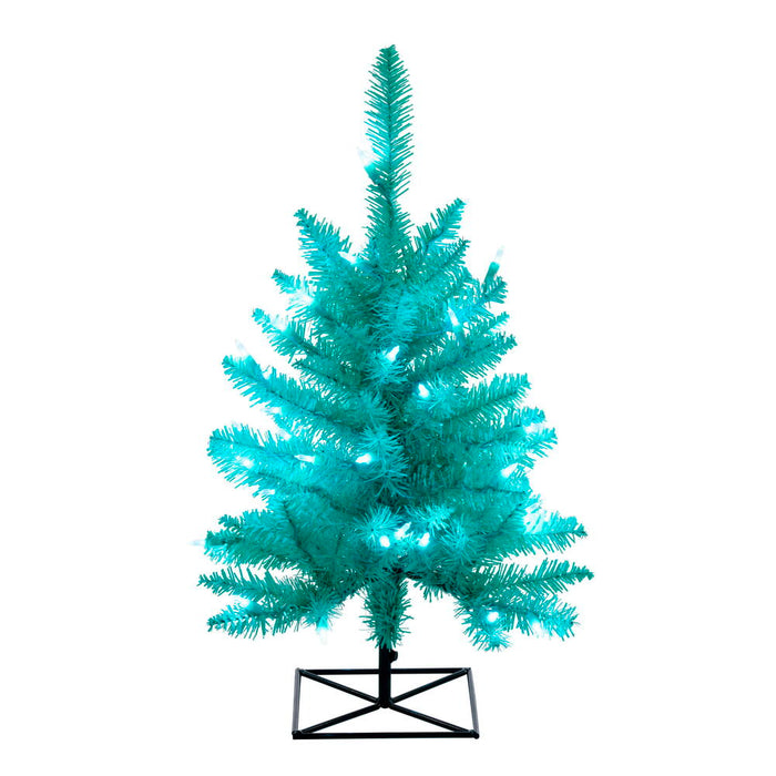 2'Hx20"W Fir Artificial Christmas Tree, LED Pre-Lit (Aqua) -Aqua - K160921LED