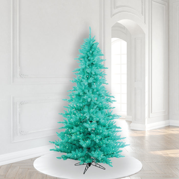 7'6"Hx52"W Fir Artificial Christmas Tree, LED Pre-Lit (Aqua) -Aqua - K160976LED