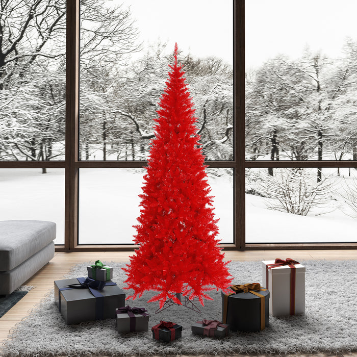 6'6"Hx34"W Slim Fir Artificial Christmas Tree, Unlit -Red - K161265