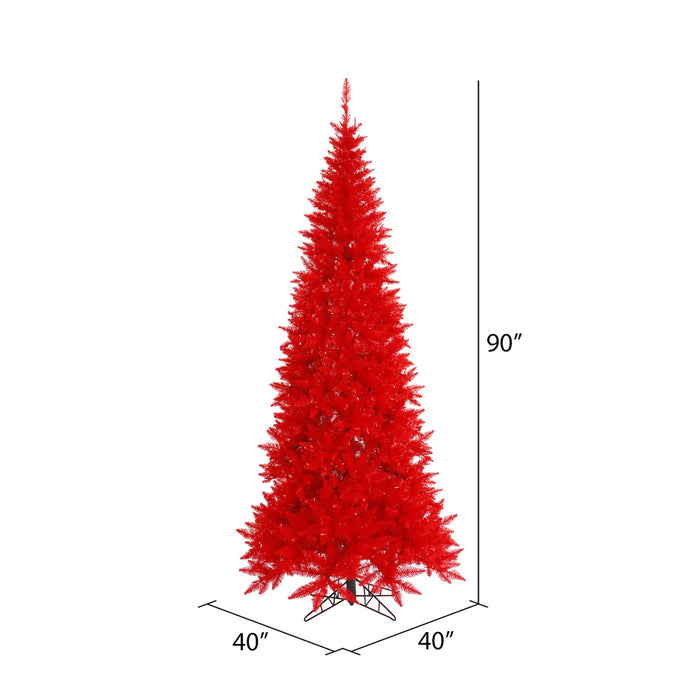 7'6"Hx40"W Slim Fir Artificial Christmas Tree, Unlit -Red - K161275