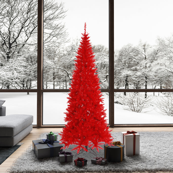 7'6"Hx40"W Slim Fir Artificial Christmas Tree, Unlit -Red - K161275