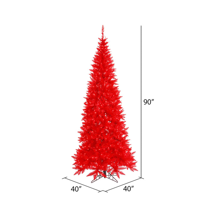7'6"Hx40"W Slim Fir Artificial Christmas Tree, LED Pre-Lit (Red) -Red - K161276LED