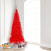 7'6"Hx40"W Slim Fir Artificial Christmas Tree, LED Pre-Lit (Red) -Red - K161276LED