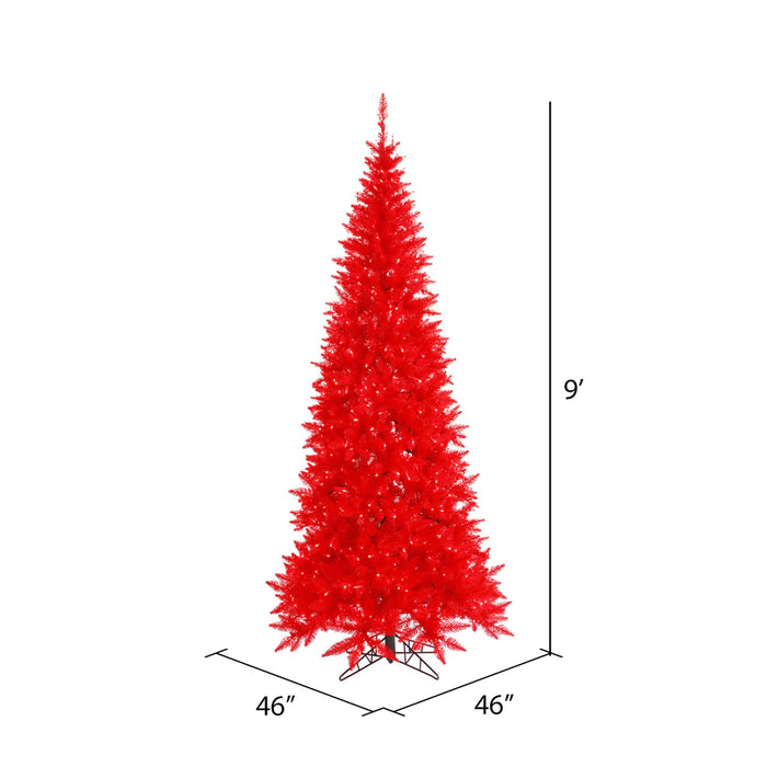 9'Hx46"W Slim Fir Artificial Christmas Tree, LED Pre-Lit (Red) -Red - K161281LED