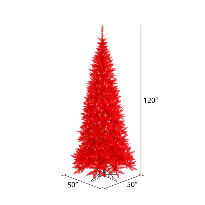 10'Hx50"W Slim Fir Artificial Christmas Tree, LED Pre-Lit (Red) -Red - K161286LED
