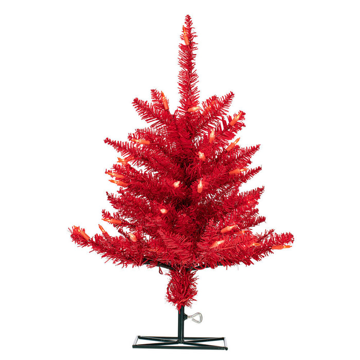 2'Hx20"W Fir Artificial Christmas Tree, LED Pre-Lit (Red) -Red - K161321LED