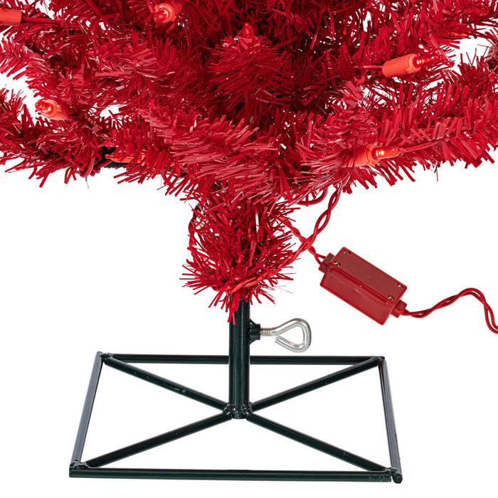 2'Hx20"W Fir Artificial Christmas Tree, LED Pre-Lit (Red) -Red - K161321LED