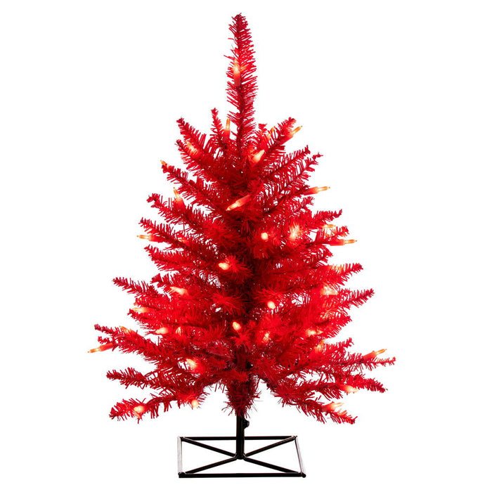 3'Hx25"W Fir Artificial Christmas Tree, LED Pre-Lit (Red) -Red - K161331LED