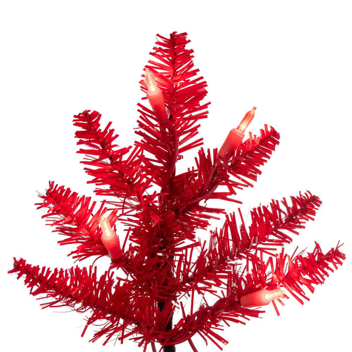3'Hx25"W Fir Artificial Christmas Tree, LED Pre-Lit (Red) -Red - K161331LED