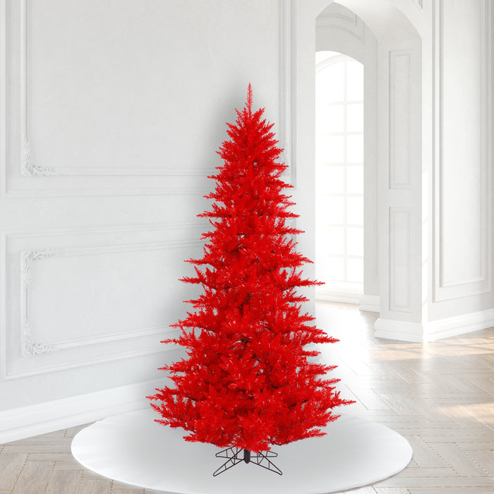 6'6"Hx46"W Fir Artificial Christmas Tree, Unlit -Red - K161365