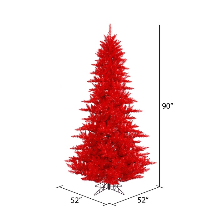 7'6"Hx52"W Fir Artificial Christmas Tree, Unlit -Red - K161375
