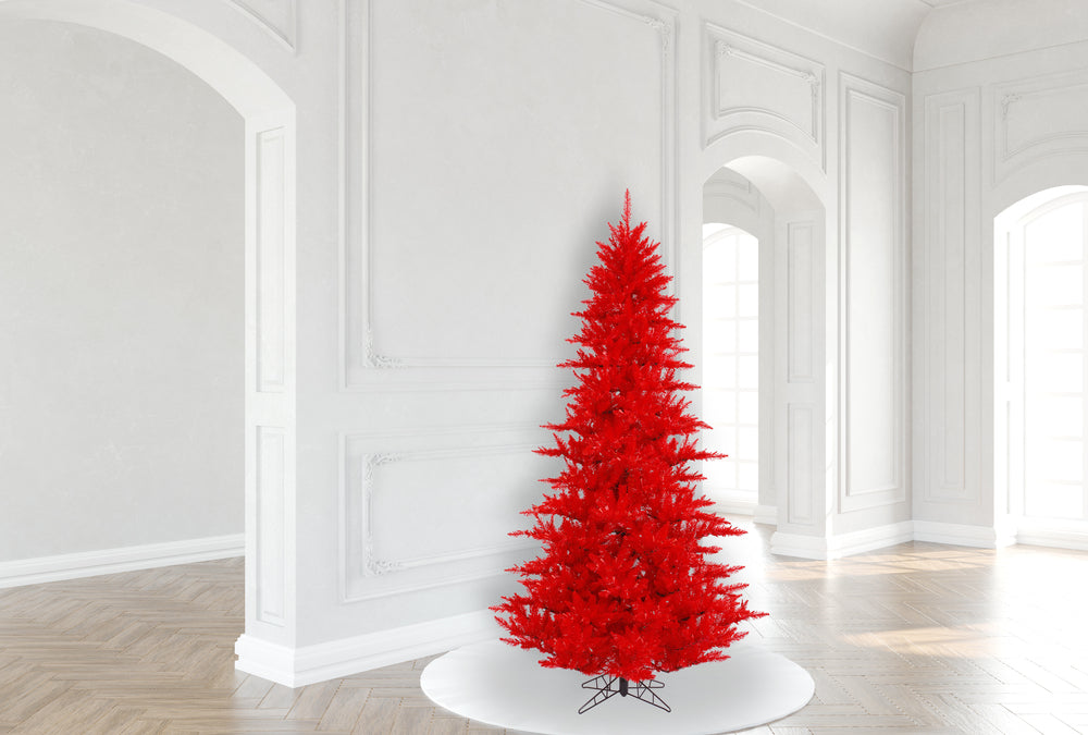 7'6"Hx52"W Fir Artificial Christmas Tree, Unlit -Red - K161375