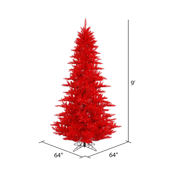 9'Hx64"W Fir Artificial Christmas Tree, Unlit -Red - K161380