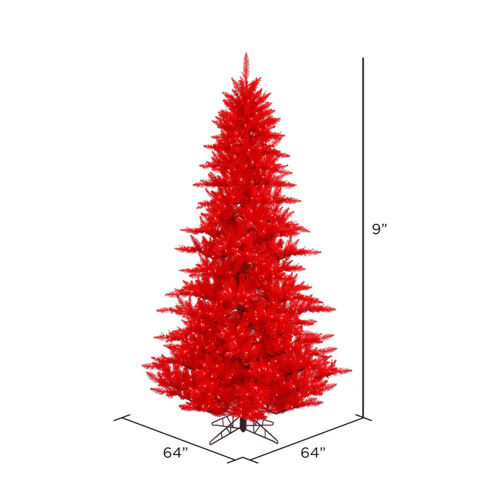 9'Hx64"W Fir Artificial Christmas Tree, LED Pre-Lit (Red) -Red - K161381LED