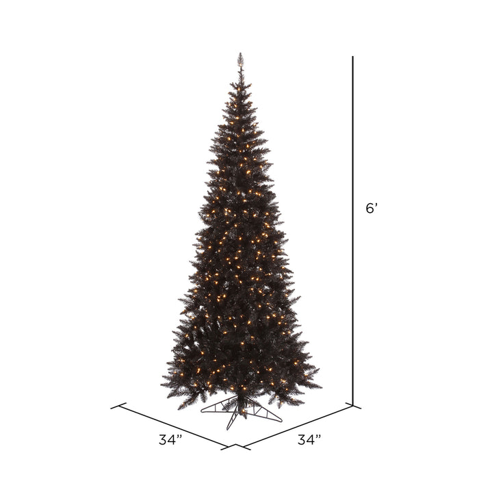6'6"Hx34"W Slim Fir Artificial Christmas Tree, LED Pre-Lit -Black - K161666LED