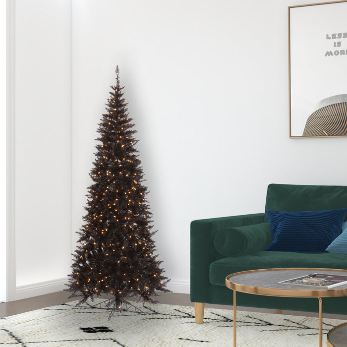 6'6"Hx34"W Slim Fir Artificial Christmas Tree, LED Pre-Lit -Black - K161666LED