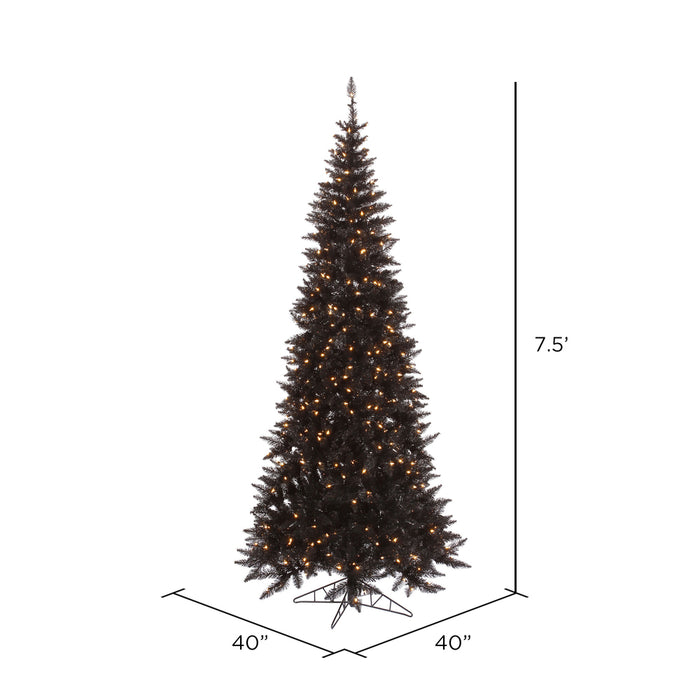 7'6"Hx40"W Slim Fir Artificial Christmas Tree, LED Pre-Lit -Black - K161676LED