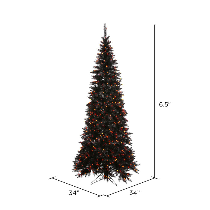 6'6"Hx34"W Slim Fir Artificial Christmas Tree, LED Pre-Lit (Orange) -Black - K161966LED