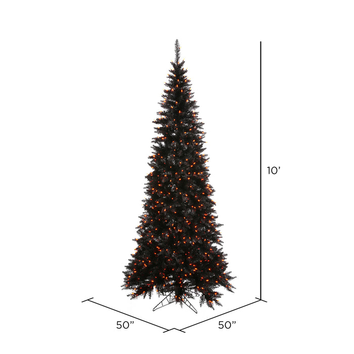 10'Hx50"W Slim Fir Artificial Christmas Tree, LED Pre-Lit (Orange) -Black - K161986LED
