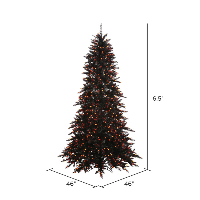6'6"Hx46"W Fir Artificial Christmas Tree, LED Pre-Lit (Orange) -Black - K162066LED