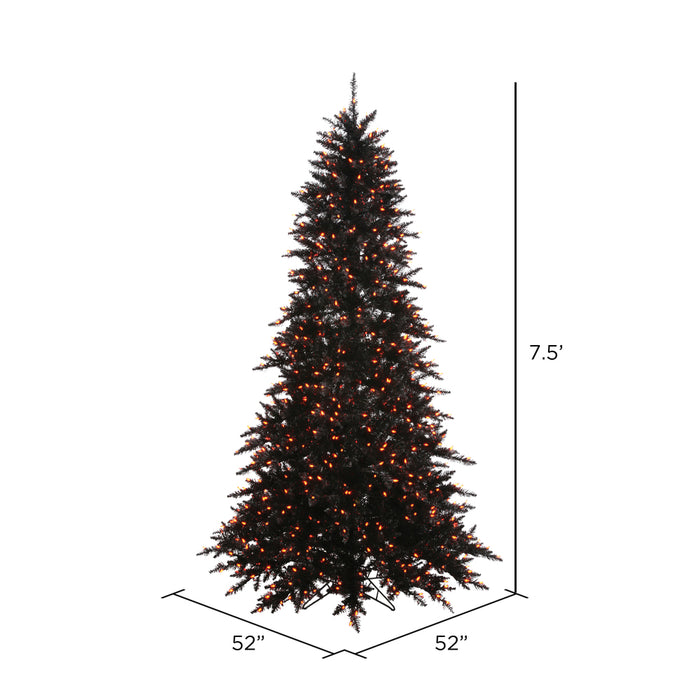7'6"Hx52"W Fir Artificial Christmas Tree, LED Pre-Lit (Orange) -Black - K162076LED