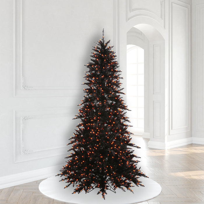 7'6"Hx52"W Fir Artificial Christmas Tree, LED Pre-Lit (Orange) -Black - K162076LED