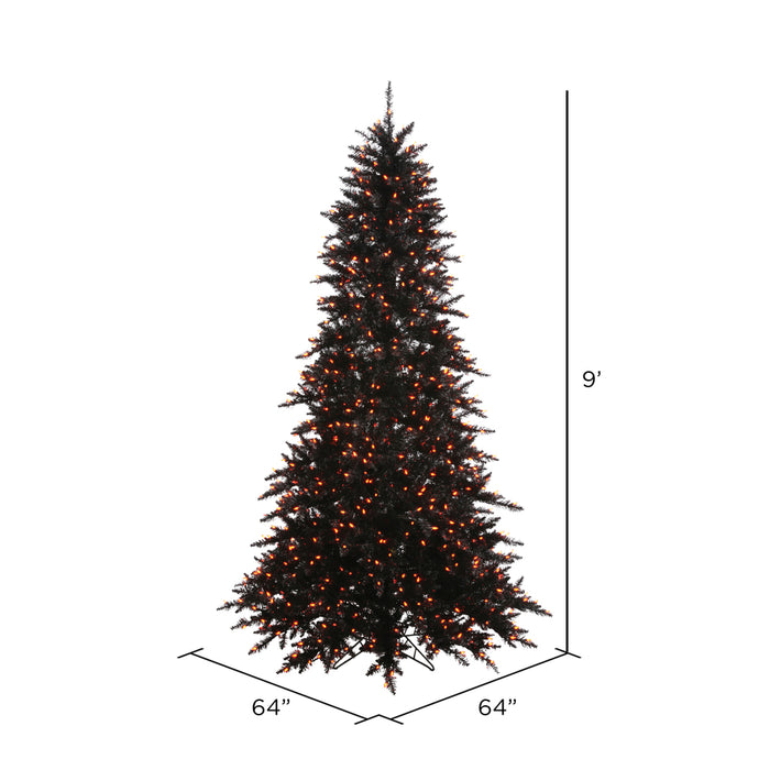 9'Hx64"W Fir Artificial Christmas Tree, LED Pre-Lit (Orange) -Black - K162081LED