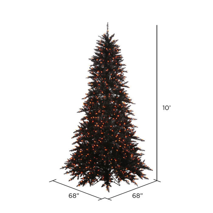 10'Hx68"W Fir Artificial Christmas Tree, LED Pre-Lit (Orange) -Black - K162086LED
