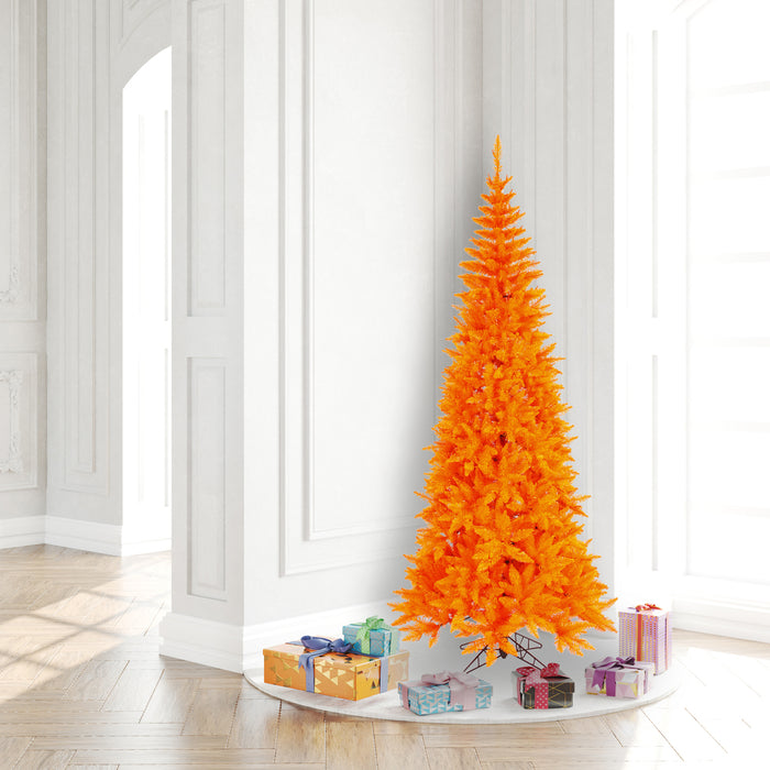 6'6"Hx34"W Slim Fir Artificial Christmas Tree, Unlit -Orange - K162265