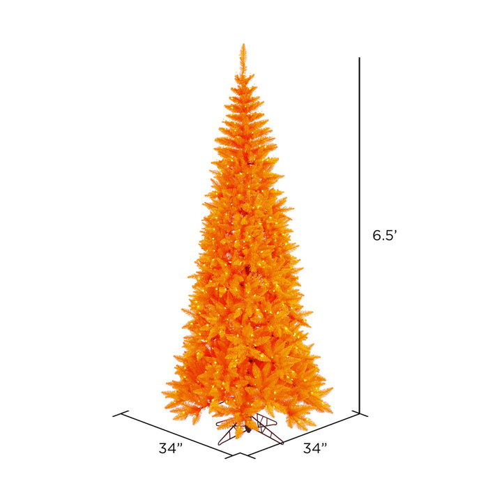 6'6"Hx34"W Slim Fir Artificial Christmas Tree, LED Pre-Lit (Orange) -Orange - K162266LED