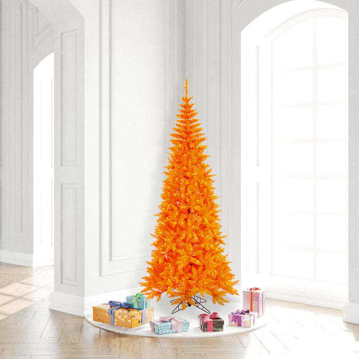 6'6"Hx34"W Slim Fir Artificial Christmas Tree, LED Pre-Lit (Orange) -Orange - K162266LED