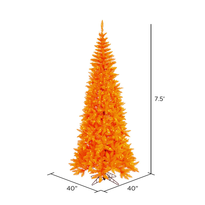 7'6"Hx40"W Slim Fir Artificial Christmas Tree, LED Pre-Lit (Orange) -Orange - K162276LED