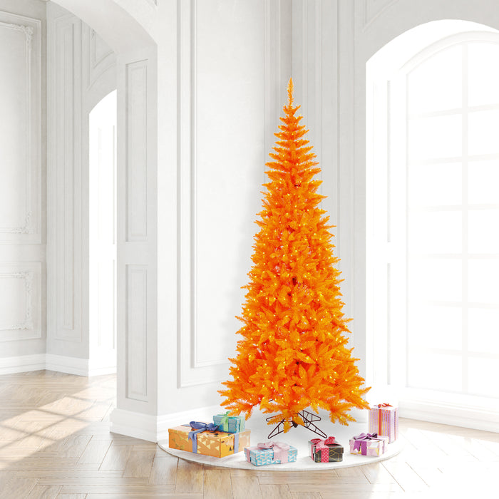 7'6"Hx40"W Slim Fir Artificial Christmas Tree, LED Pre-Lit (Orange) -Orange - K162276LED