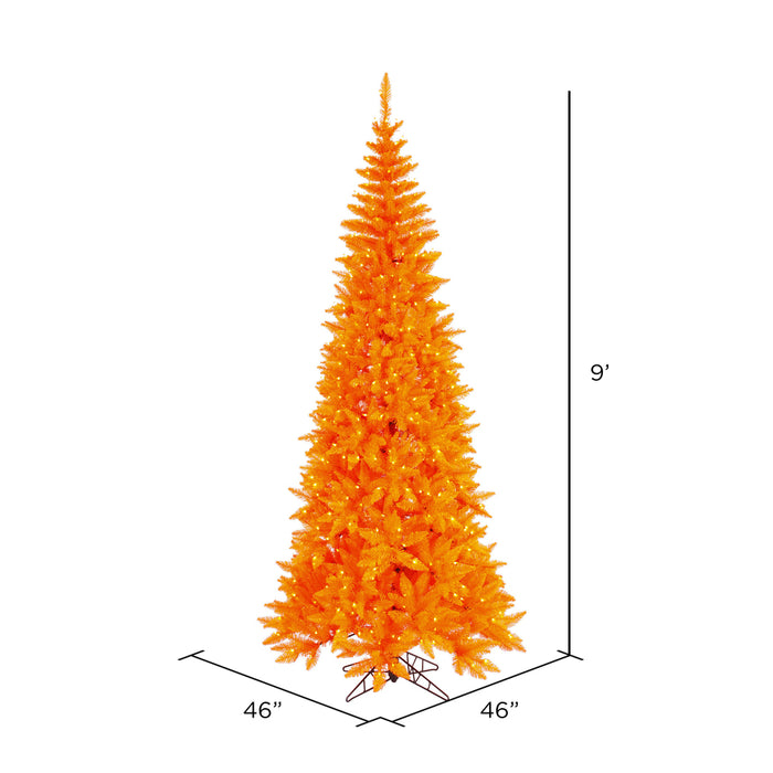 9'Hx46"W Slim Fir Artificial Christmas Tree, LED Pre-Lit (Orange) -Orange - K162281LED