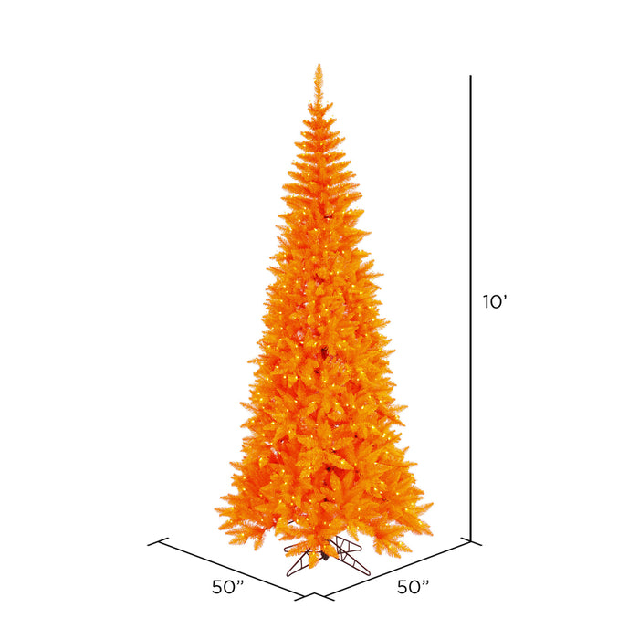 10'Hx50"W Slim Fir Artificial Christmas Tree, LED Pre-Lit (Orange) -Orange - K162286LED