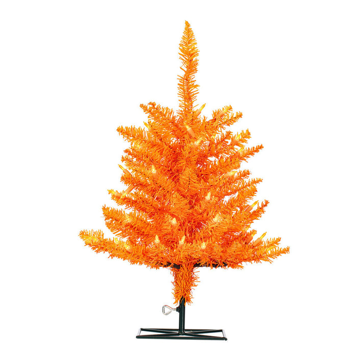 2'Hx20"W Fir Artificial Christmas Tree, LED Pre-Lit (Orange) -Orange - K162321LED