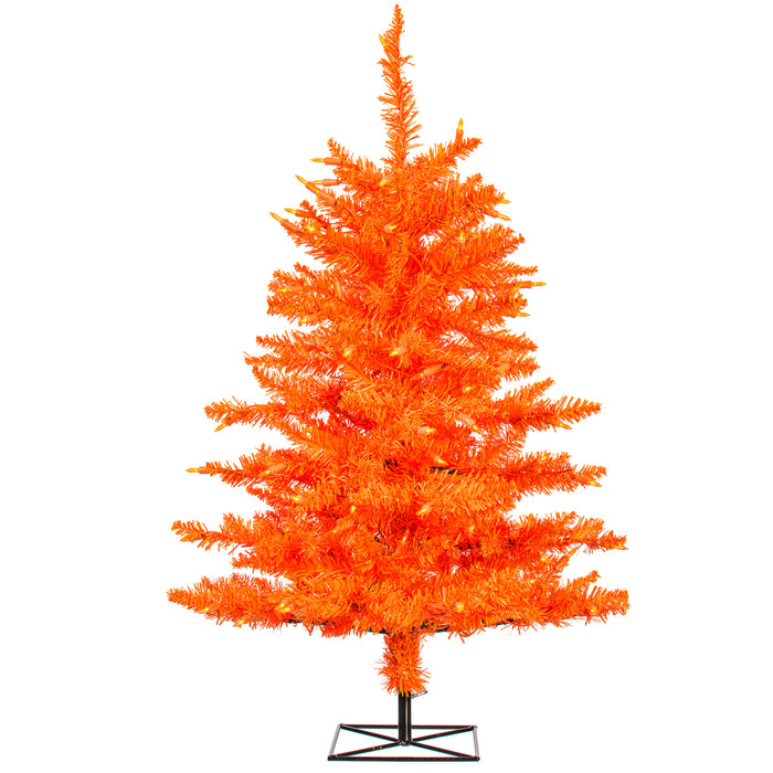 3'Hx25"W Fir Artificial Christmas Tree, LED Pre-Lit (Orange) -Orange - K162331LED