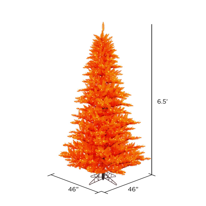 6'6"Hx46"W Fir Artificial Christmas Tree, LED Pre-Lit (Orange) -Orange - K162366LED