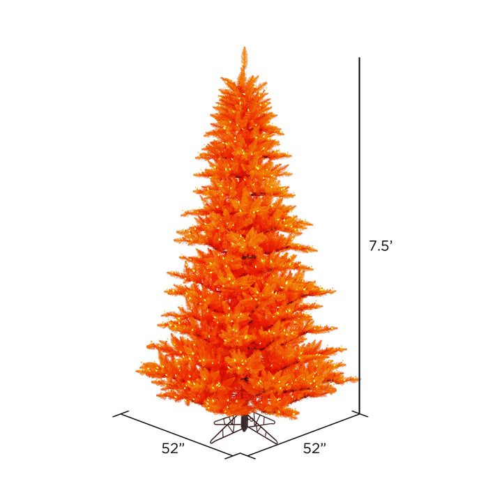 7'6"Hx52"W Fir Artificial Christmas Tree, LED Pre-Lit (Orange) -Orange - K162376LED
