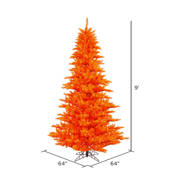 9'Hx64"W Fir Artificial Christmas Tree, LED Pre-Lit (Orange) -Orange - K162381LED