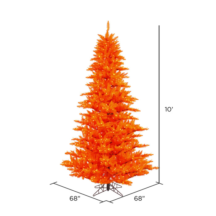 10'Hx68"W Fir Artificial Christmas Tree, LED Pre-Lit (Orange) -Orange - K162386LED