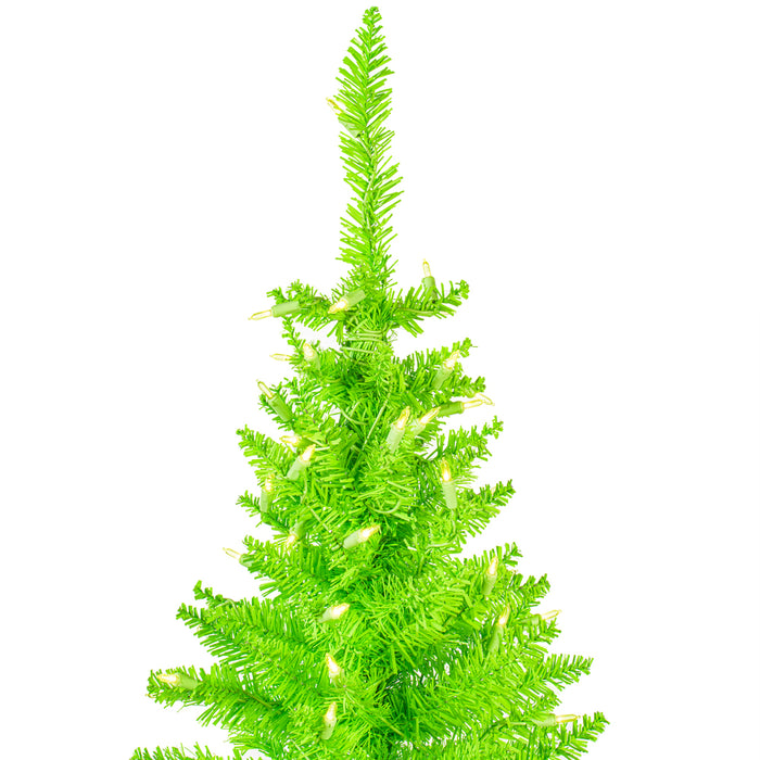 4'6"Hx24"W Slim Fir Artificial Christmas Tree, LED Pre-Lit (Green) -Lime - K162546LED