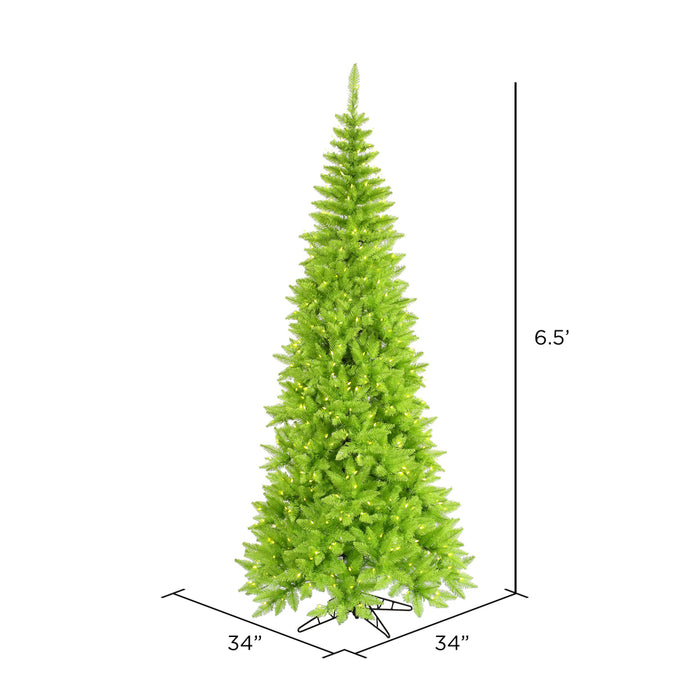 6'6"Hx34"W Slim Fir Artificial Christmas Tree, LED Pre-Lit (Green) -Lime - K162566LED