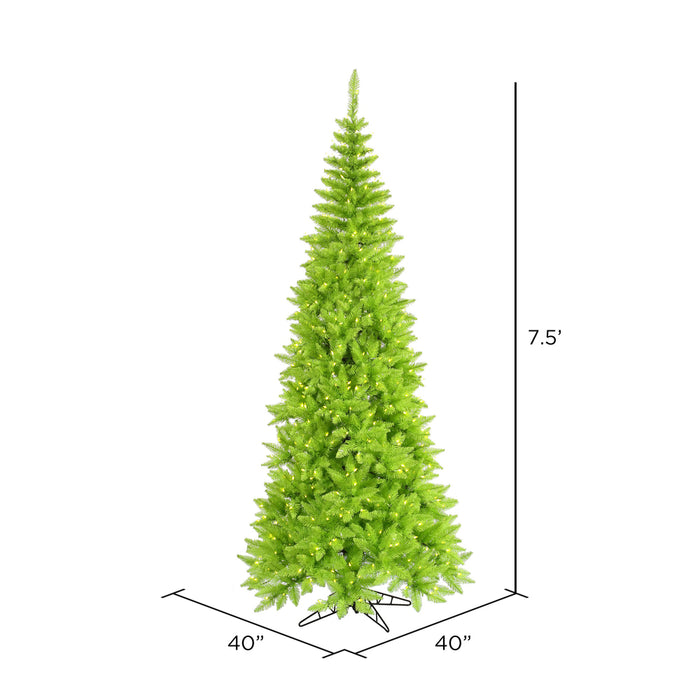 7'6"Hx40"W Slim Fir Artificial Christmas Tree, LED Pre-Lit (Green) -Lime - K162576LED