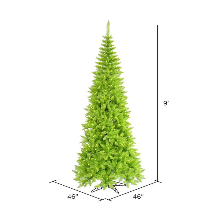9'Hx46"W Slim Fir Artificial Christmas Tree, LED Pre-Lit (Green) -Lime - K162581LED