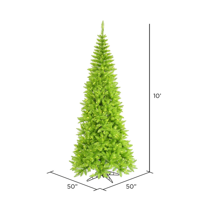 10'Hx50"W Slim Fir Artificial Christmas Tree, LED Pre-Lit (Green) -Lime - K162586LED