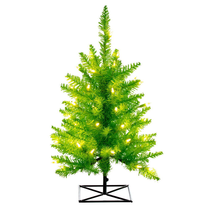 3'Hx25"W Fir Artificial Christmas Tree, LED Pre-Lit (Lime) -Lime - K162631LED